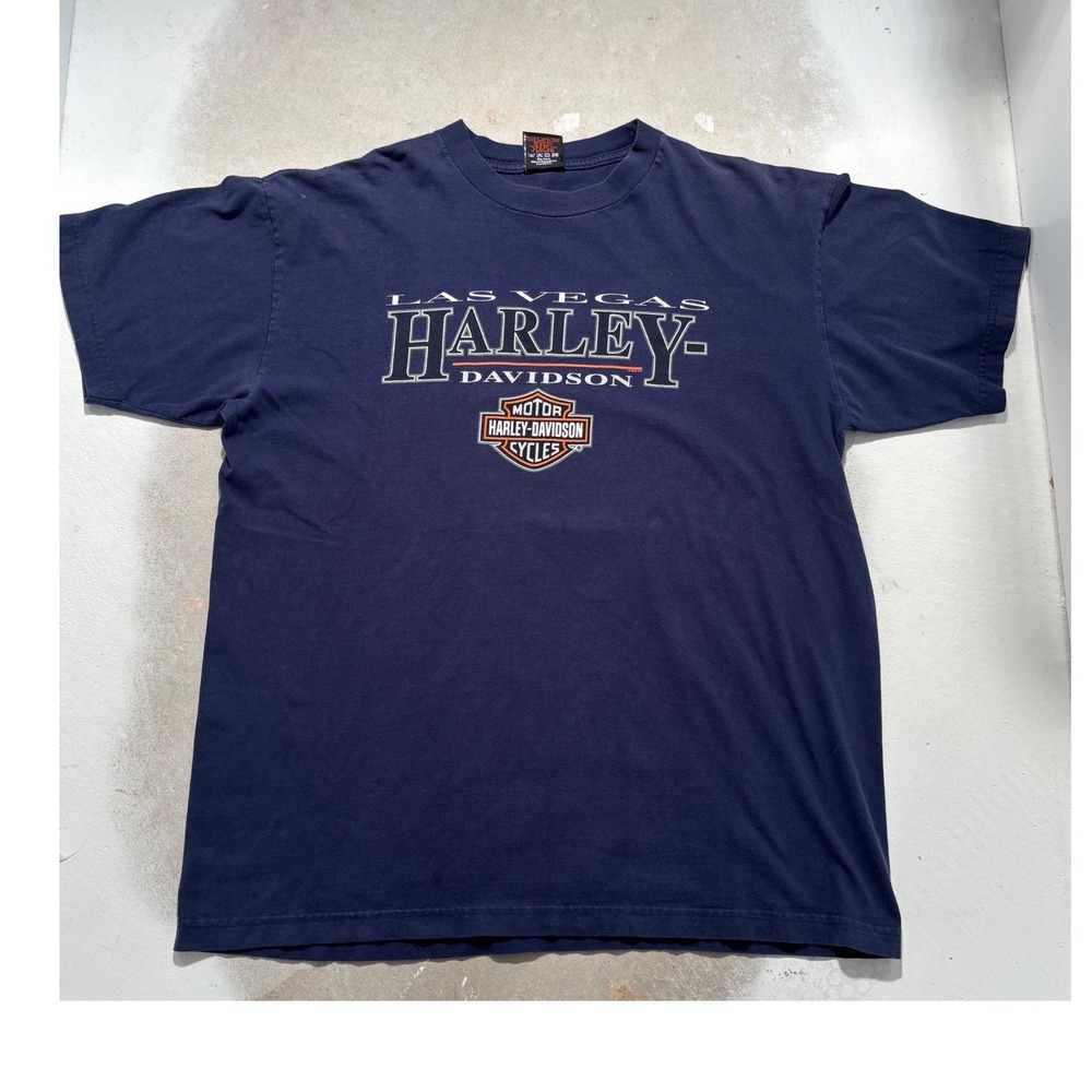 Vintage Harley Davidson Las Vegas Nevada Graphic T-Shirt Navy Blue Mens XL